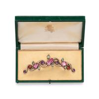 ANTIQUE, SILVER-TOPPED GOLD AND FOIL-BACKED MULTIGEM BROOCH