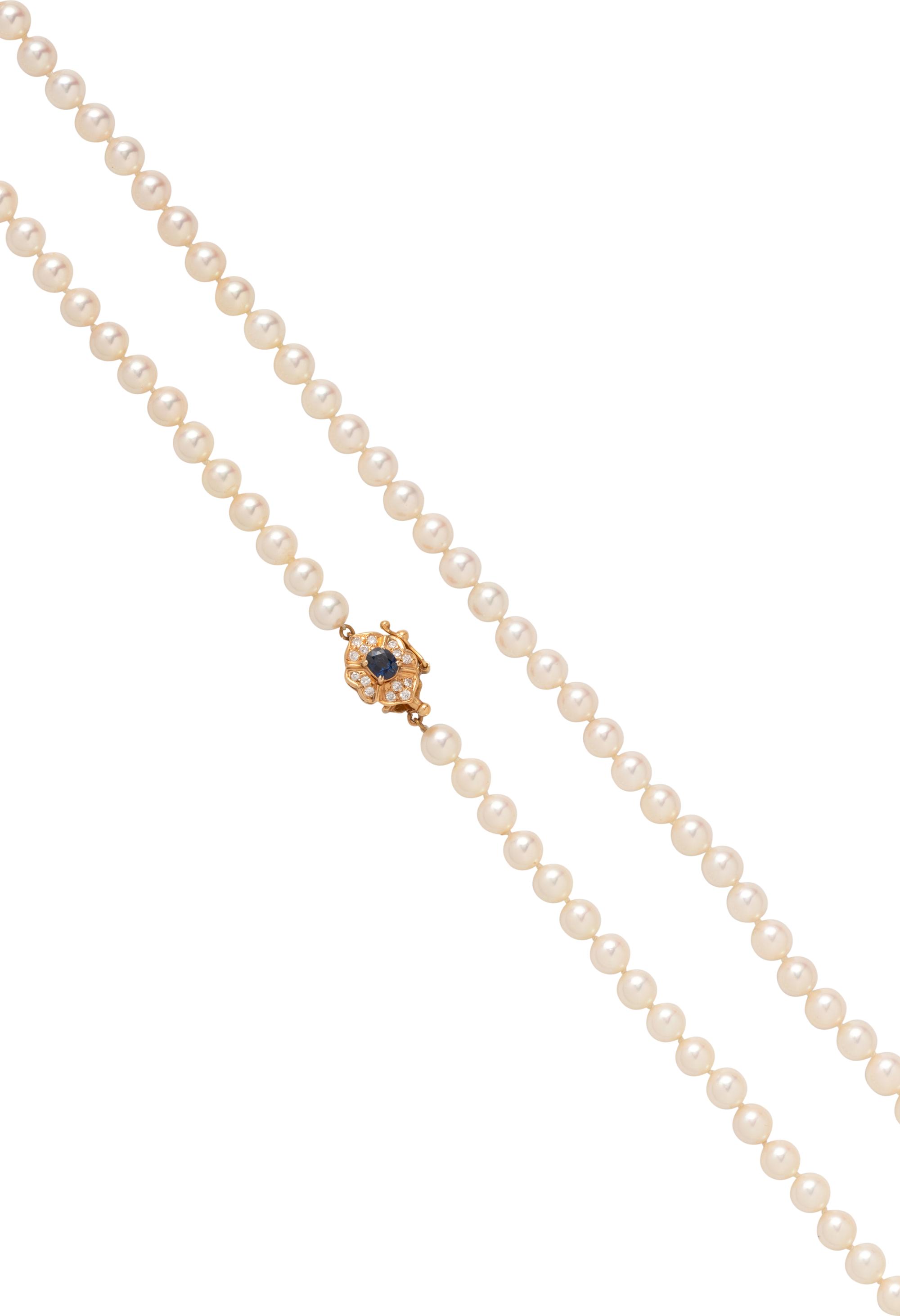 CULTURED PEARL, SAPPHIRE AND DIAMOND NECKLACE