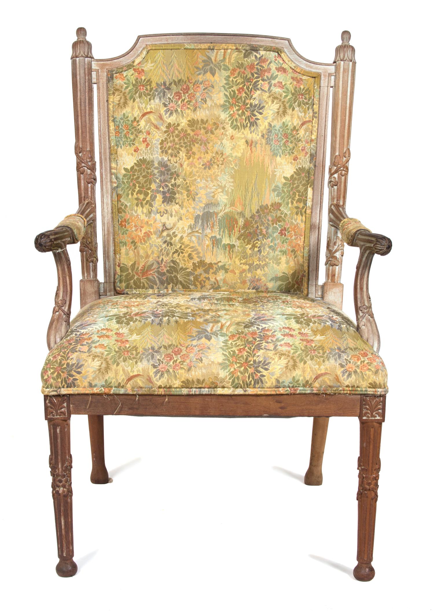 A Directoire Style Carved Wood Fauteuil Height 40 inches. — 19TH CENTURY