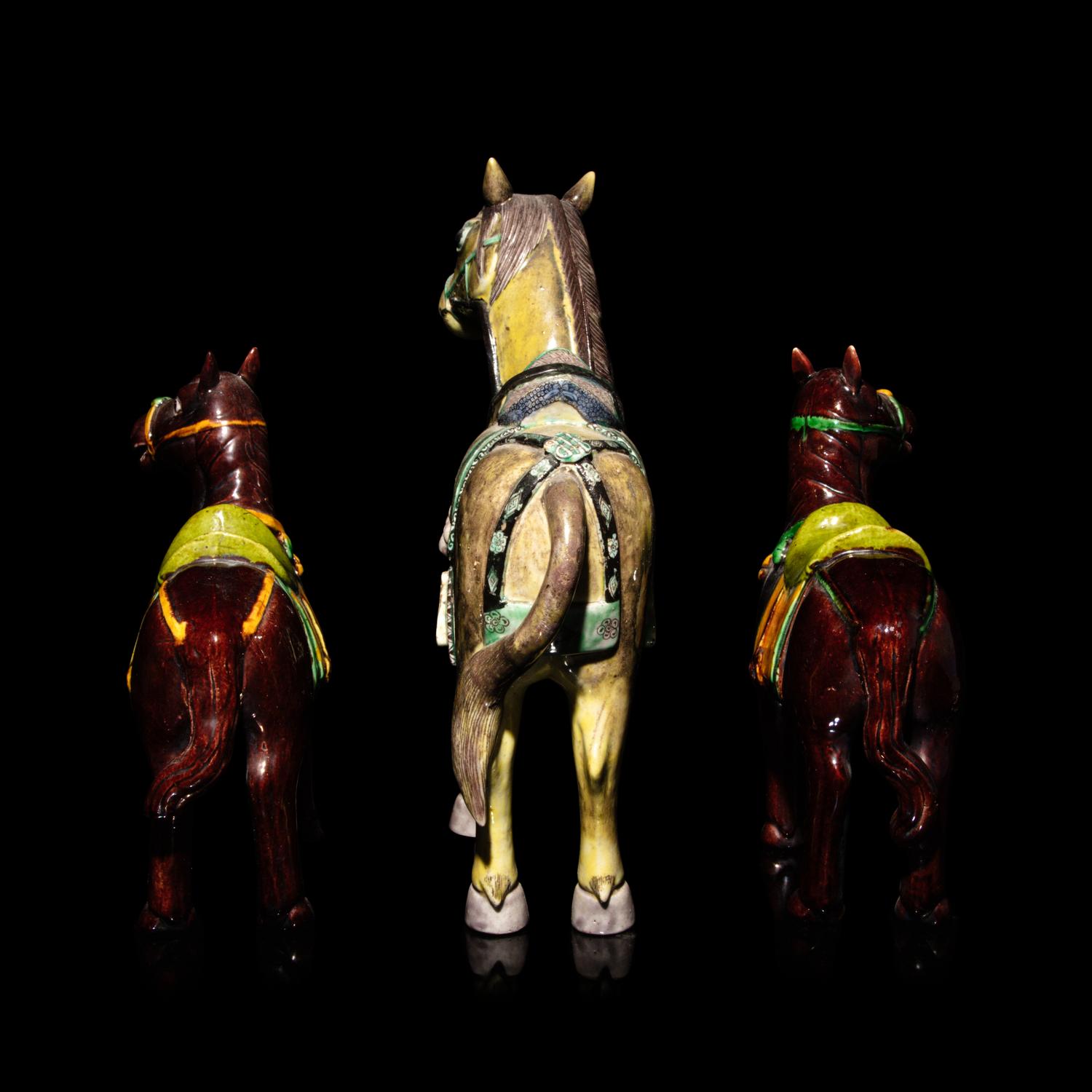 Three Chinese Enameled Porcelain Horses