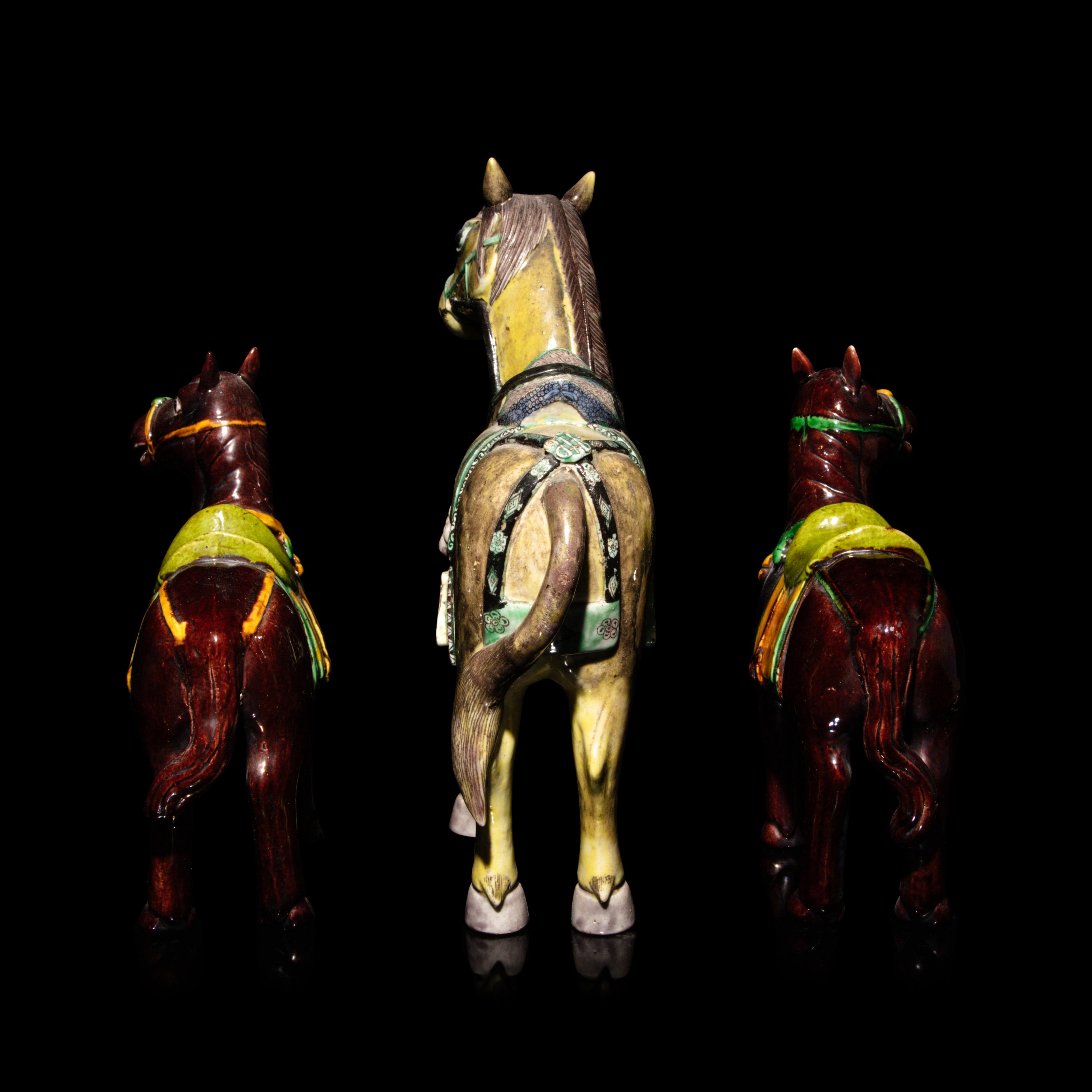 Three Chinese Enameled Porcelain Horses