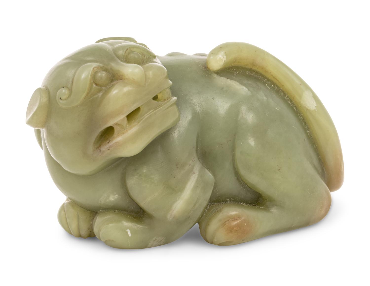 A Chinese Green Jade Figure of a Mythical Beast — 20TH CENTURY