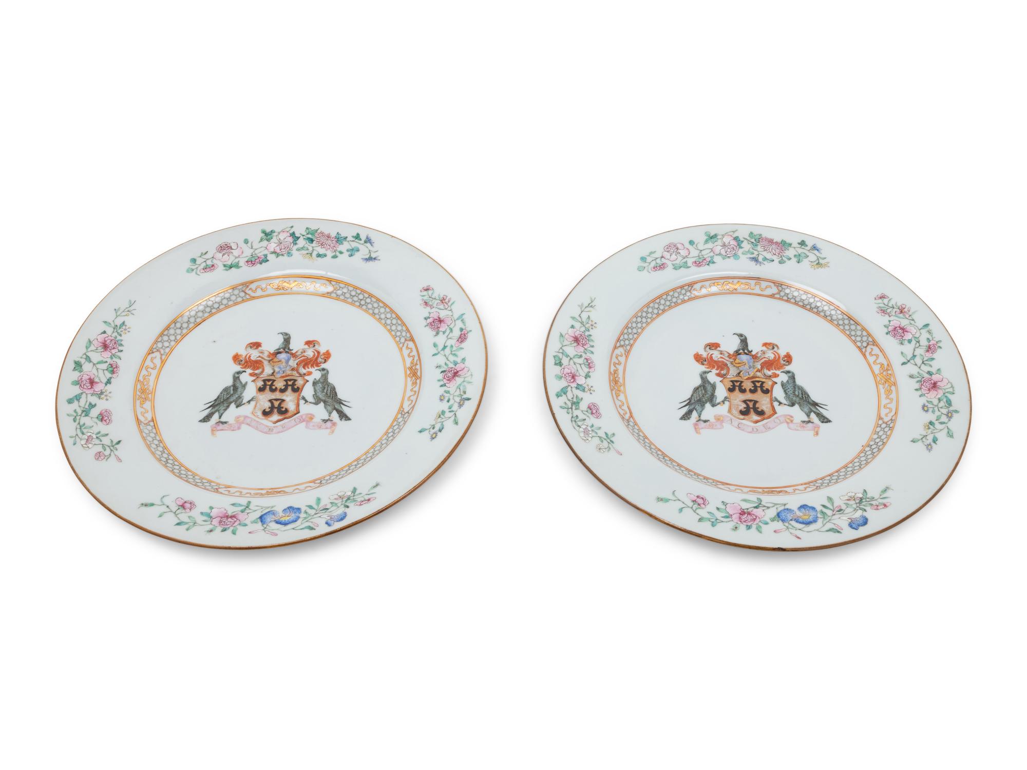A Pair of Chinese Export Porcelain Armorial Chargers Bearing the Arms of Rose