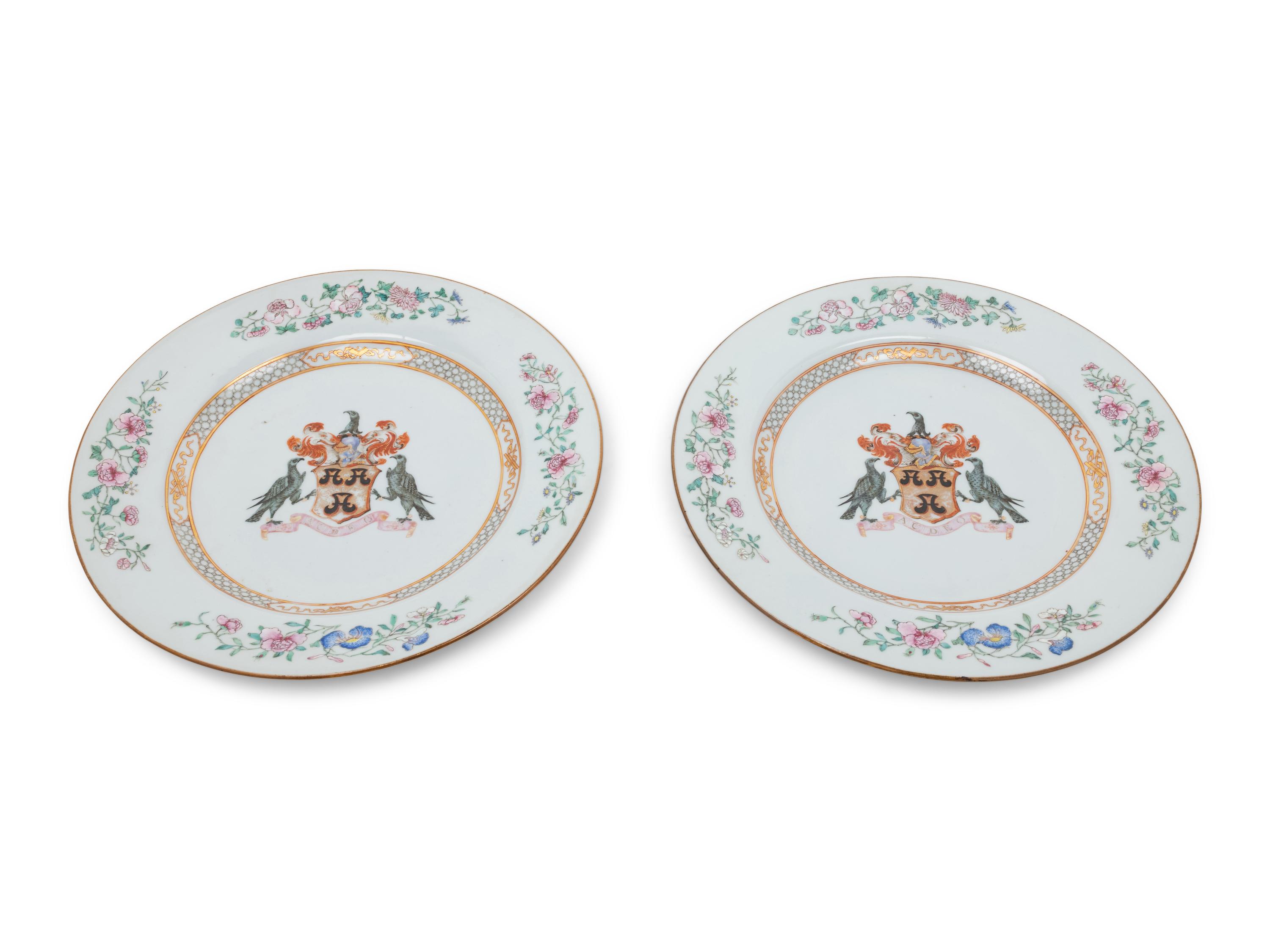 A Pair of Chinese Export Porcelain Armorial Chargers Bearing the Arms of Rose