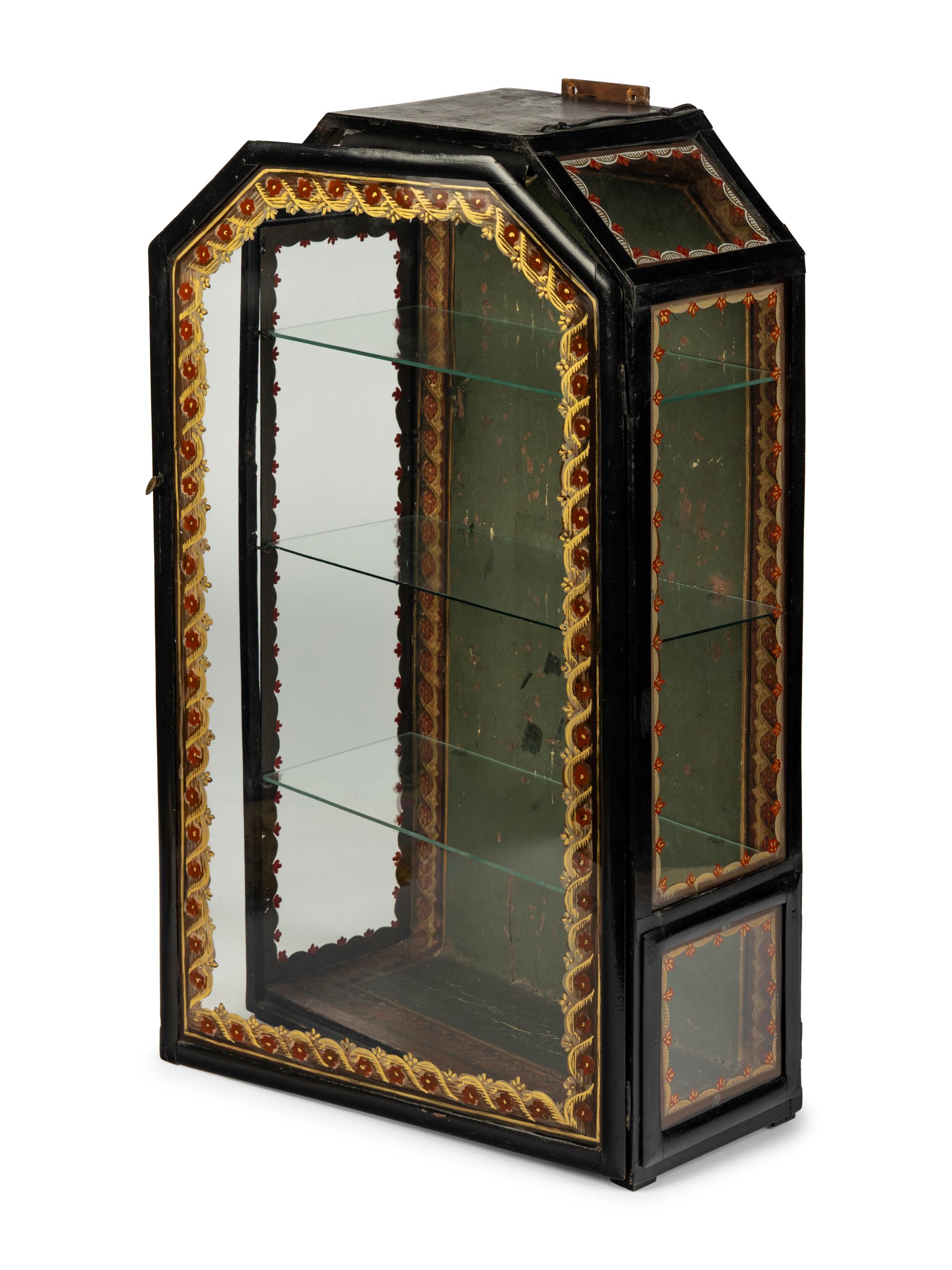 A Reverse Painted Glass Hanging Vitrine