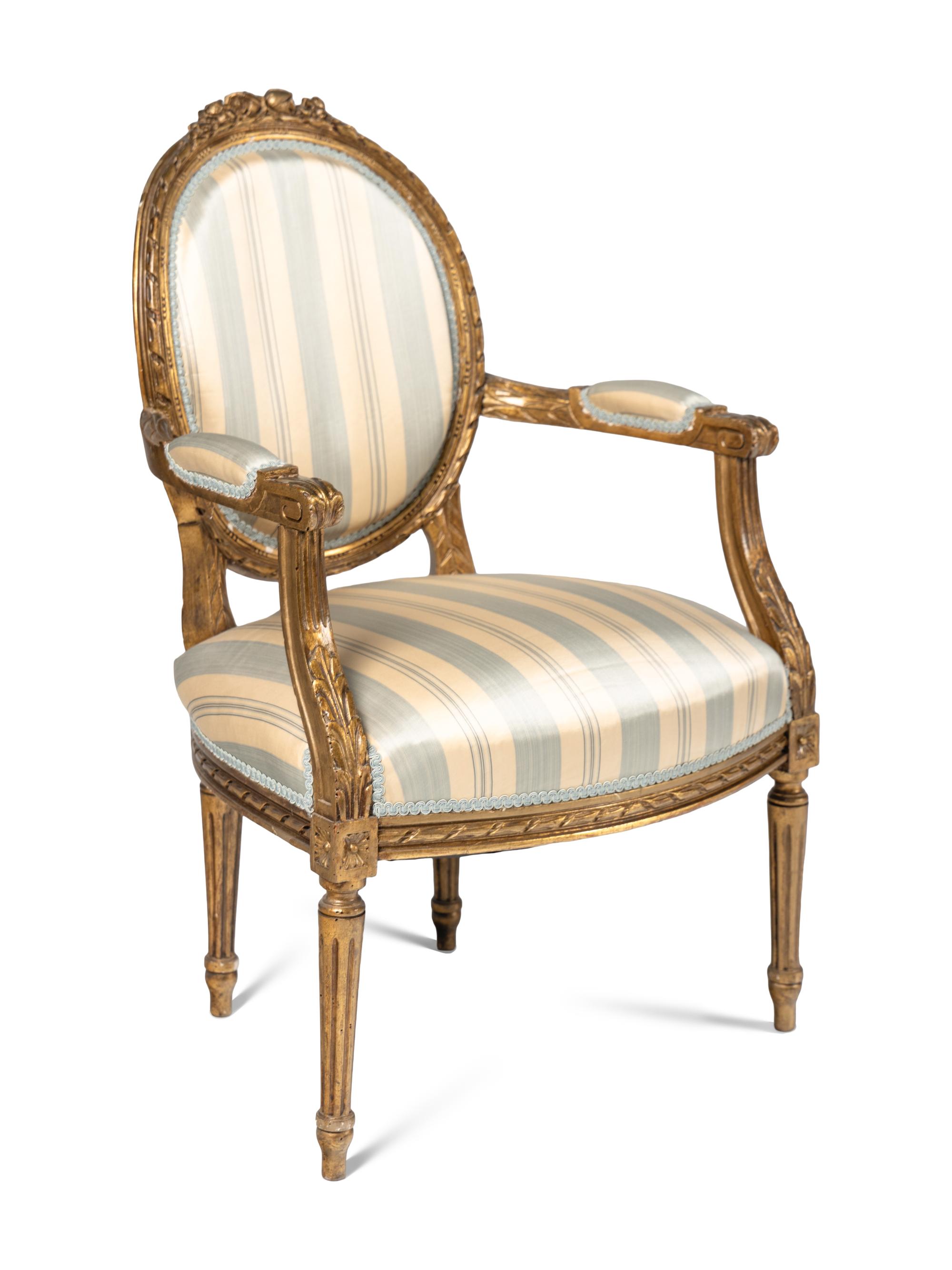 A Louis XVI Style Giltwood Three-Piece Seating Suite