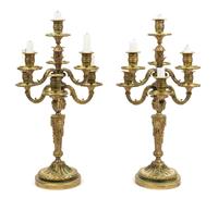 A Pair of Louis XVI Style Gilt Bronze Seven-Light Candelabra Height 20 3/4 inches. — 19TH CENTURY