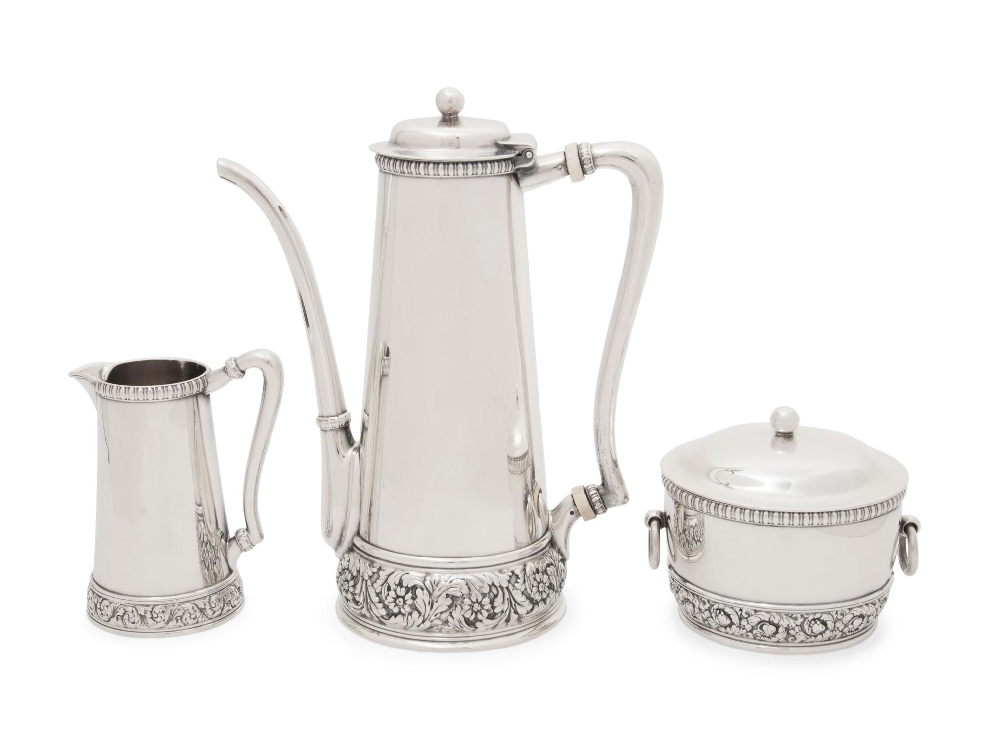 A Tiffany and Co. Silver Three-Piece Coffee Service