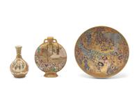 Three Small Japanese Satsuma-Type Cabinet Pieces, Meiji Period, Late 19th/Early 20th Century