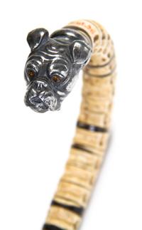 A Silvered Metal Mounted Bone Cane, Height overall 37 inches.