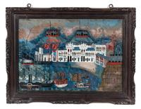 Two Chinese Reverse Paintings on Glass Height 13 5/8 x width 19 3/8 inches (visible).