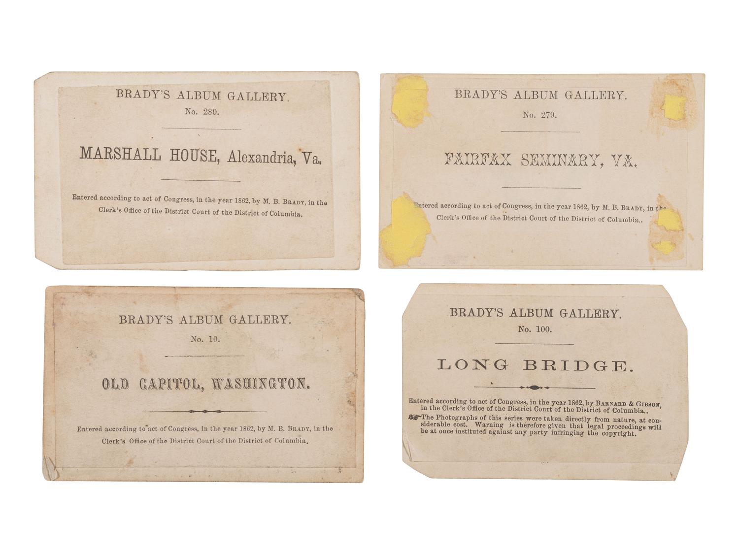 [CIVIL WAR]. 18 CDVs of important structures and hallowed grounds from Brady's Album Gallery . 1862.
