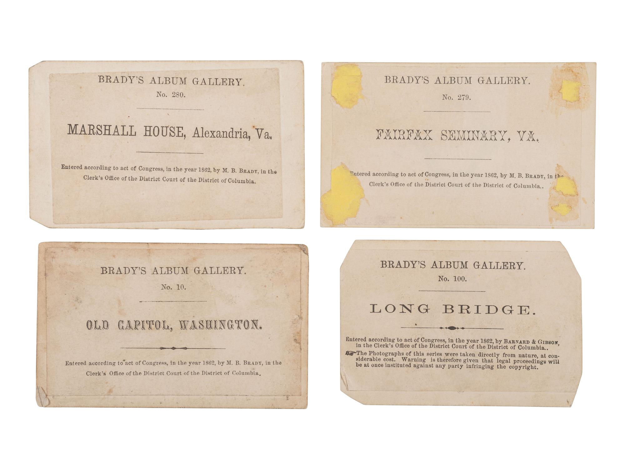 [CIVIL WAR]. 18 CDVs of important structures and hallowed grounds from Brady's Album Gallery . 1862.
