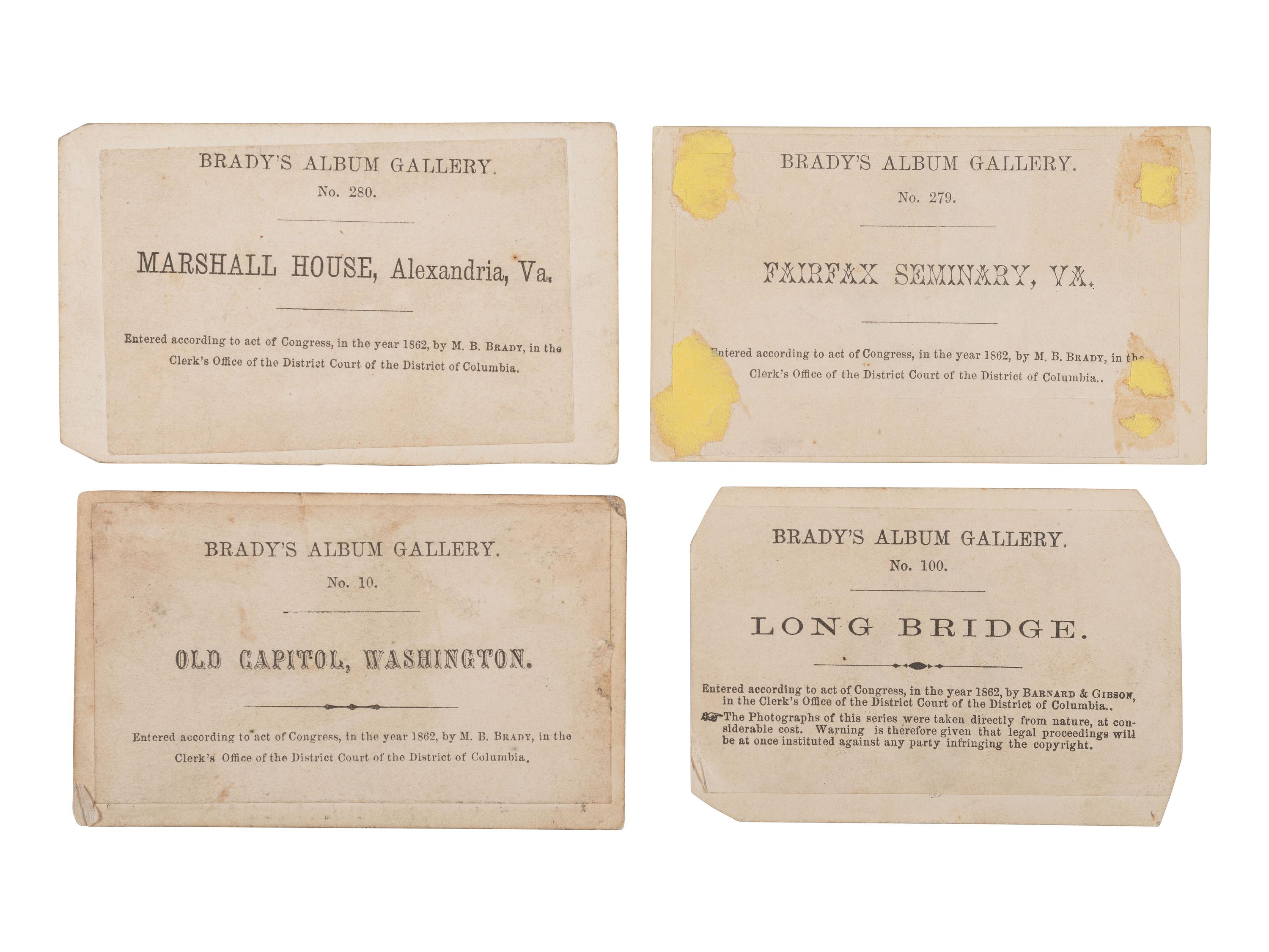 [CIVIL WAR]. 18 CDVs of important structures and hallowed grounds from Brady's Album Gallery . 1862.
