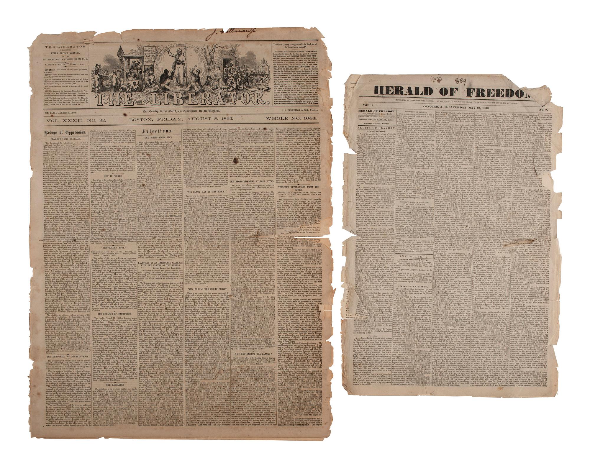 [ENSLAVEMENT & ABOLITION]. Group of newspapers involving enslavement and abolition, plus.