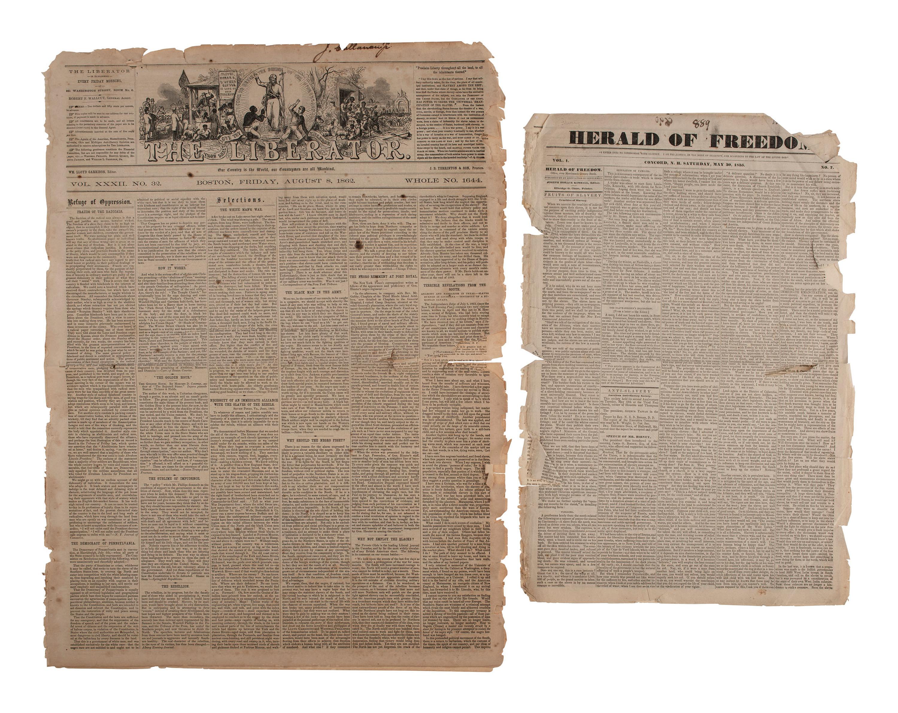 [ENSLAVEMENT & ABOLITION]. Group of newspapers involving enslavement and abolition, plus.