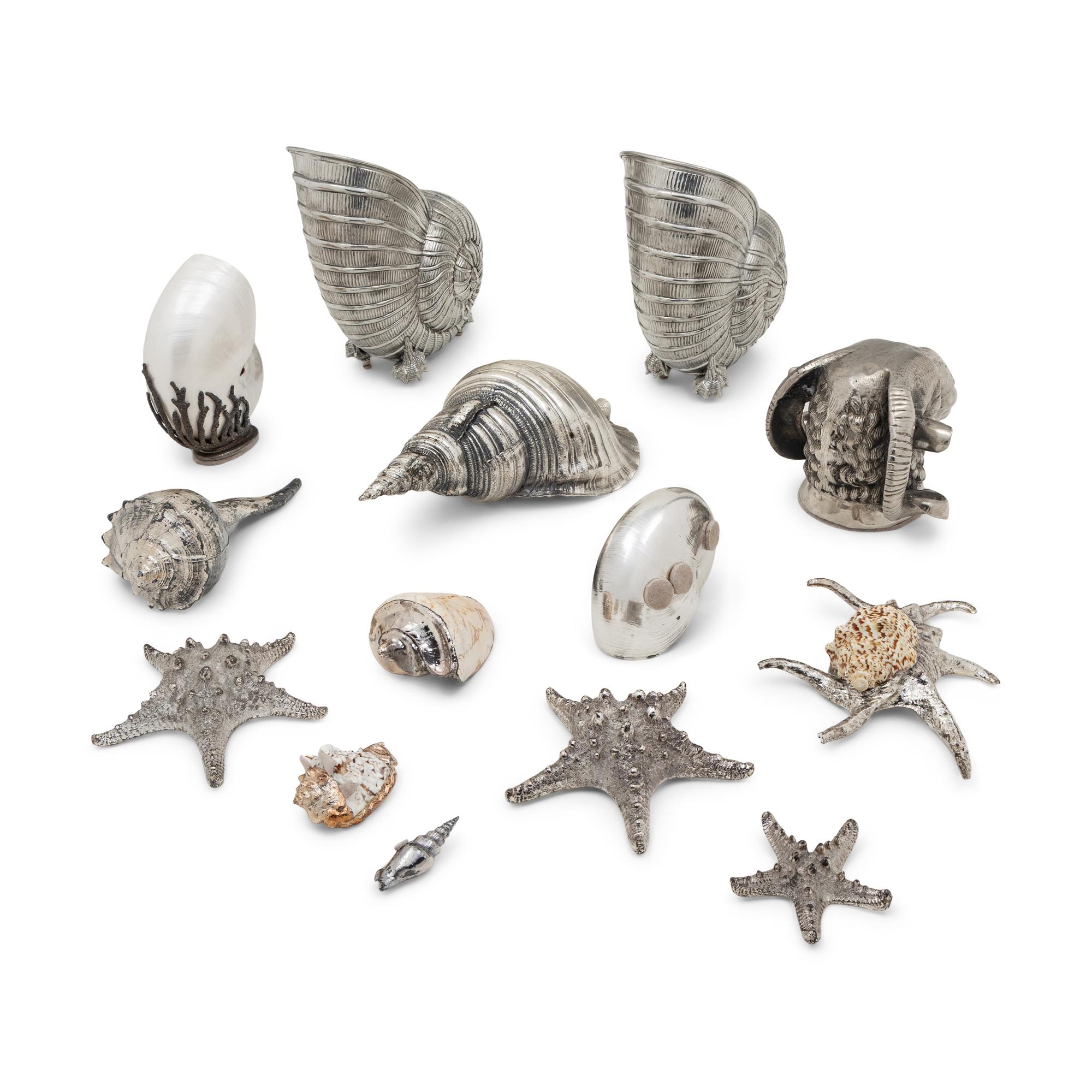 A Collection of Silvered Shells and Shell-Form Table Ornaments
