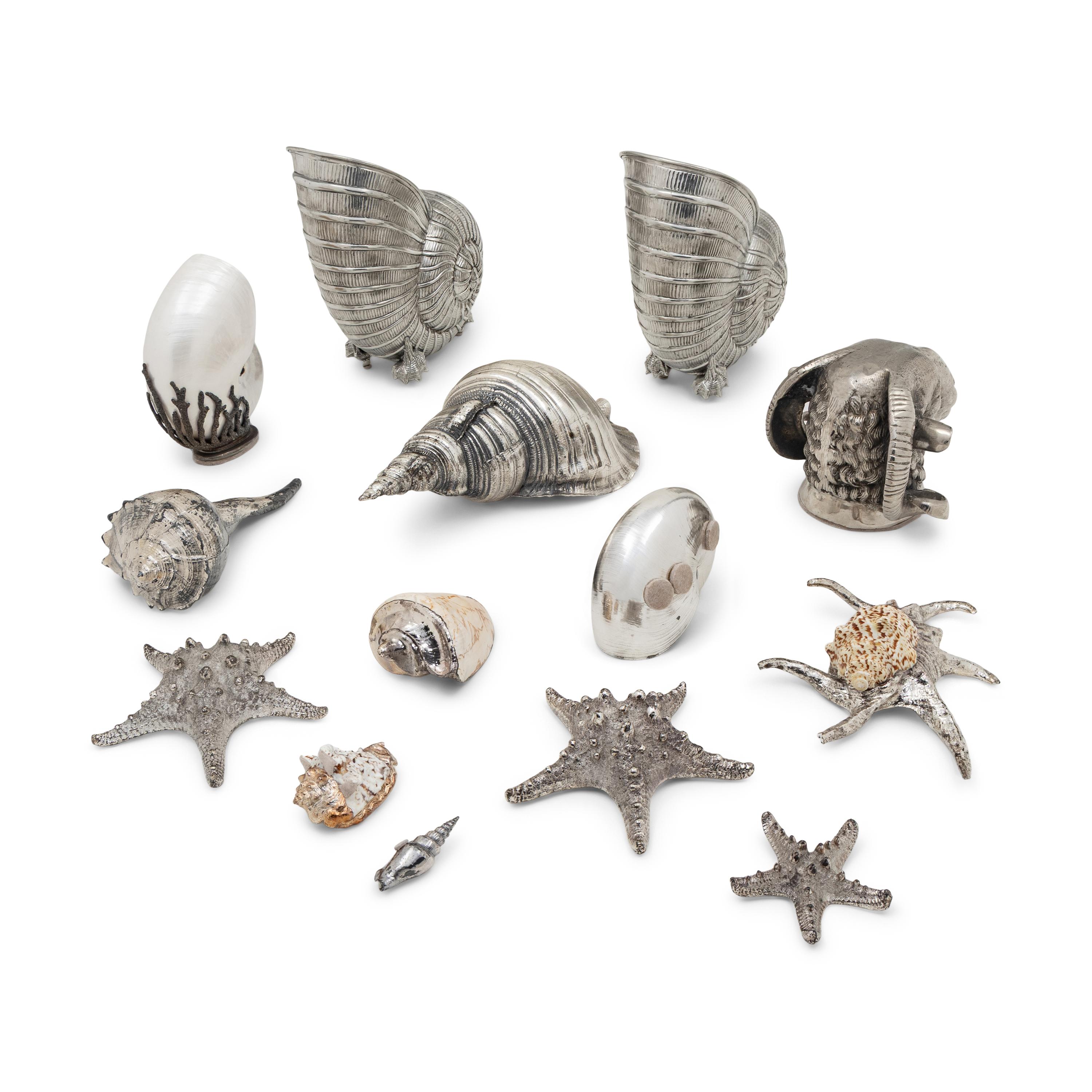 A Collection of Silvered Shells and Shell-Form Table Ornaments