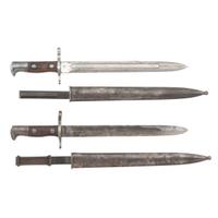 Two 1894 Dated US Model 1892 Krag Rifle Bayonets with Type I and Type II Scabbards