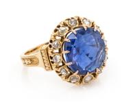 A Victorian Yellow Gold, Burmese Sapphire and Diamond Ring, 6.50 dwts.