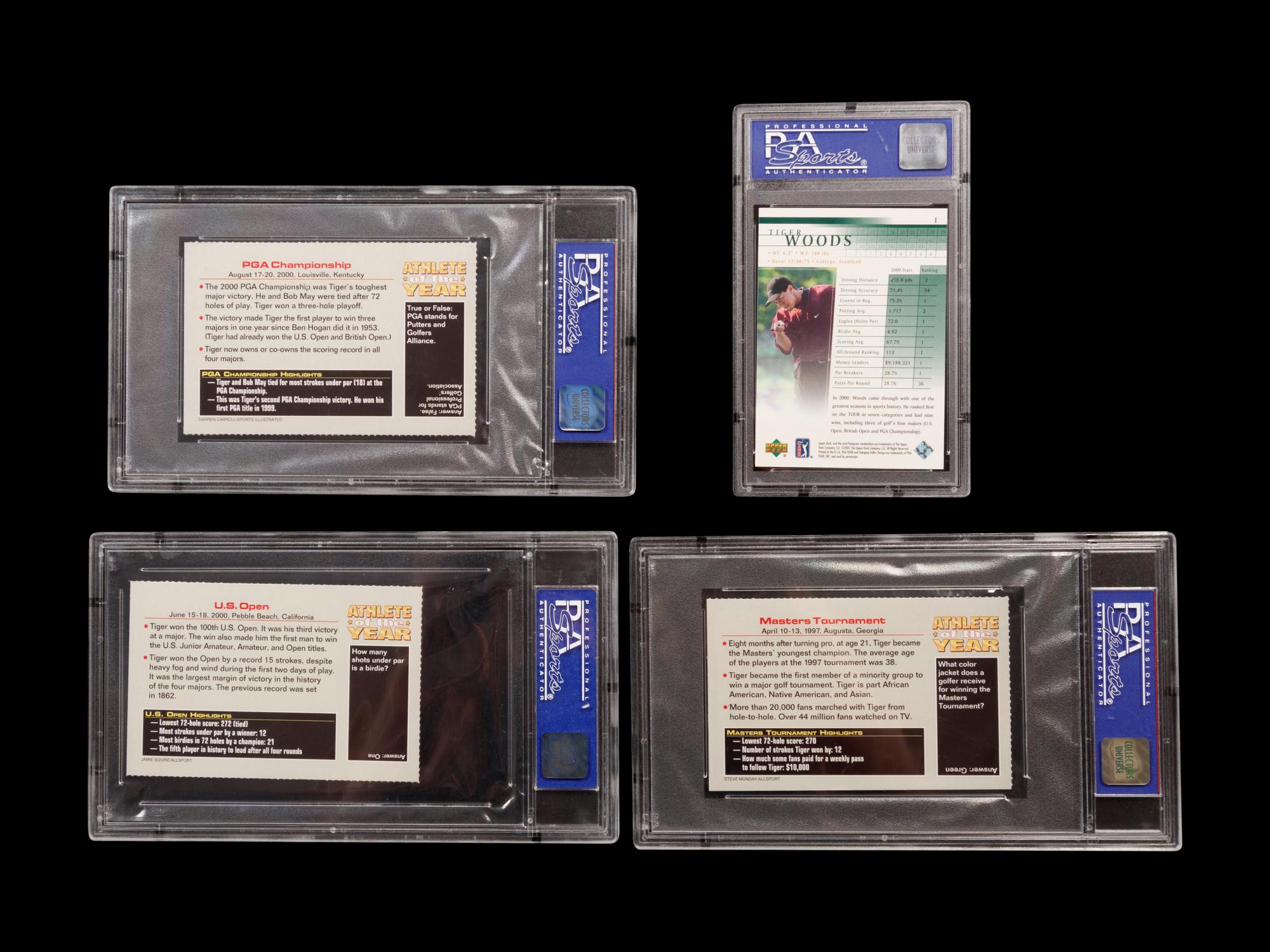 A Group of Four 2001 Tiger Woods Golf Cards All Graded PSA 8