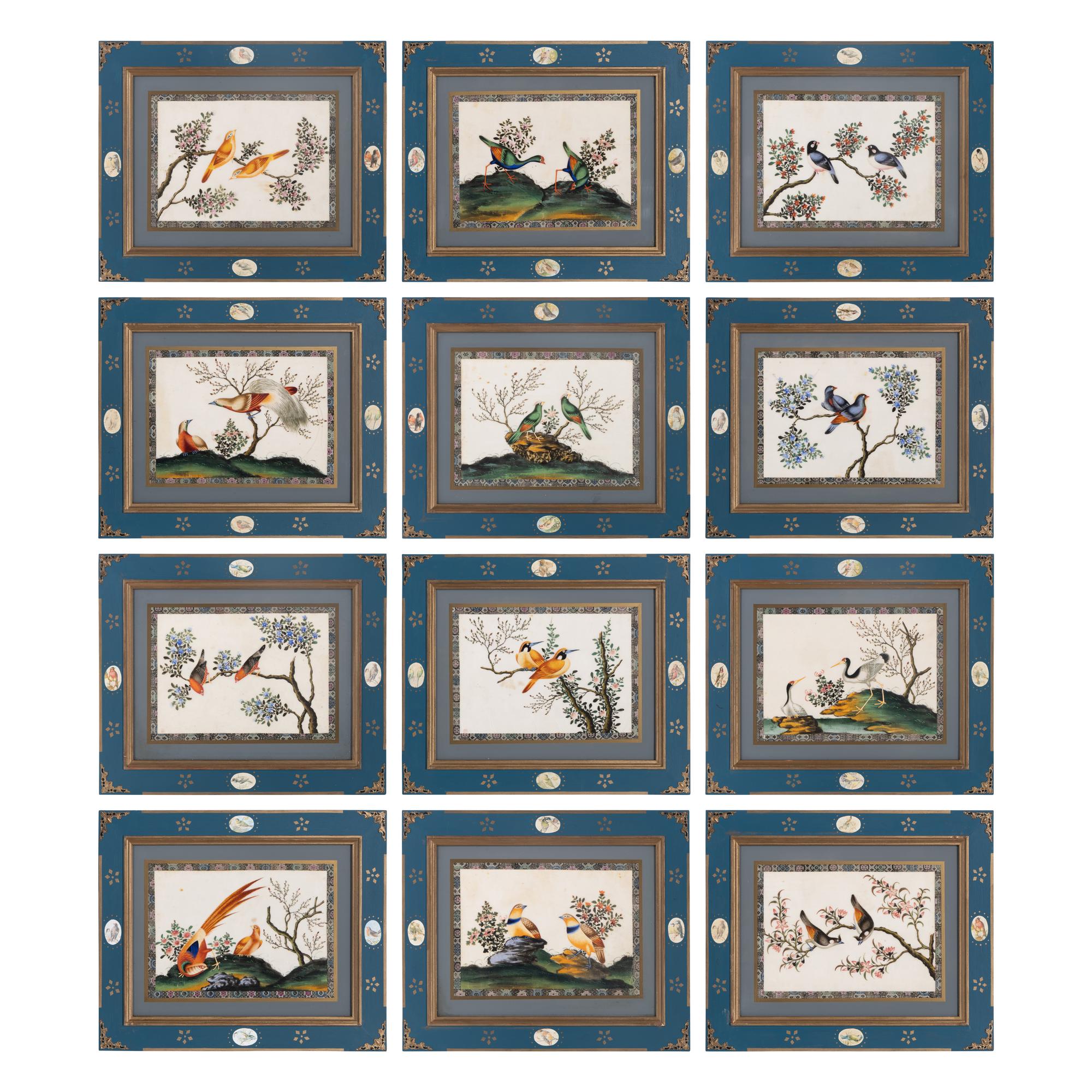 A Set of Twelve Chinese Export Watercolor and Pith Paintings