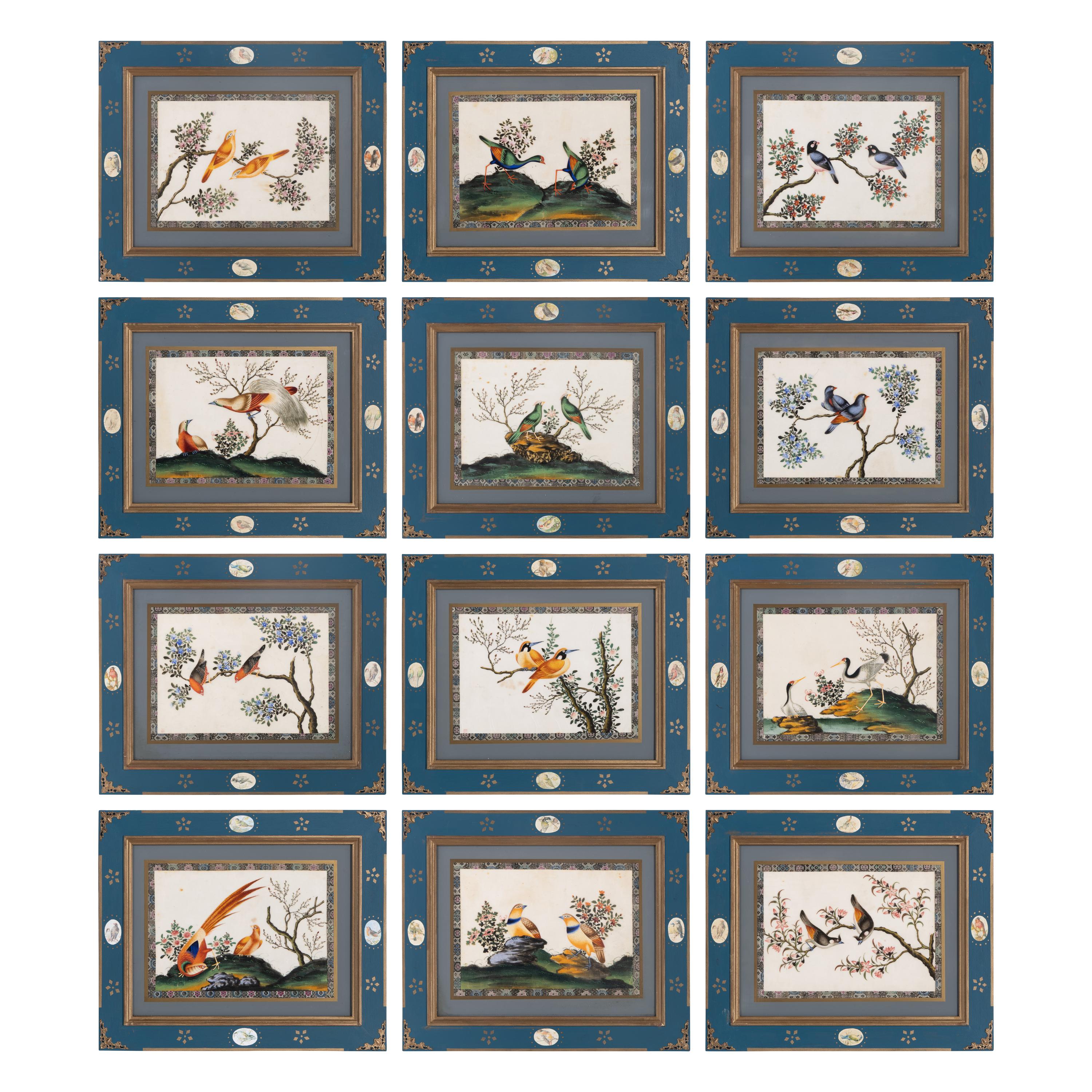 A Set of Twelve Chinese Export Watercolor and Pith Paintings