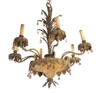 A Painted and Cut-Metal Six-Light Chandelier Height 23 x diameter 21 1/2 inches. — 20TH CENTURY
