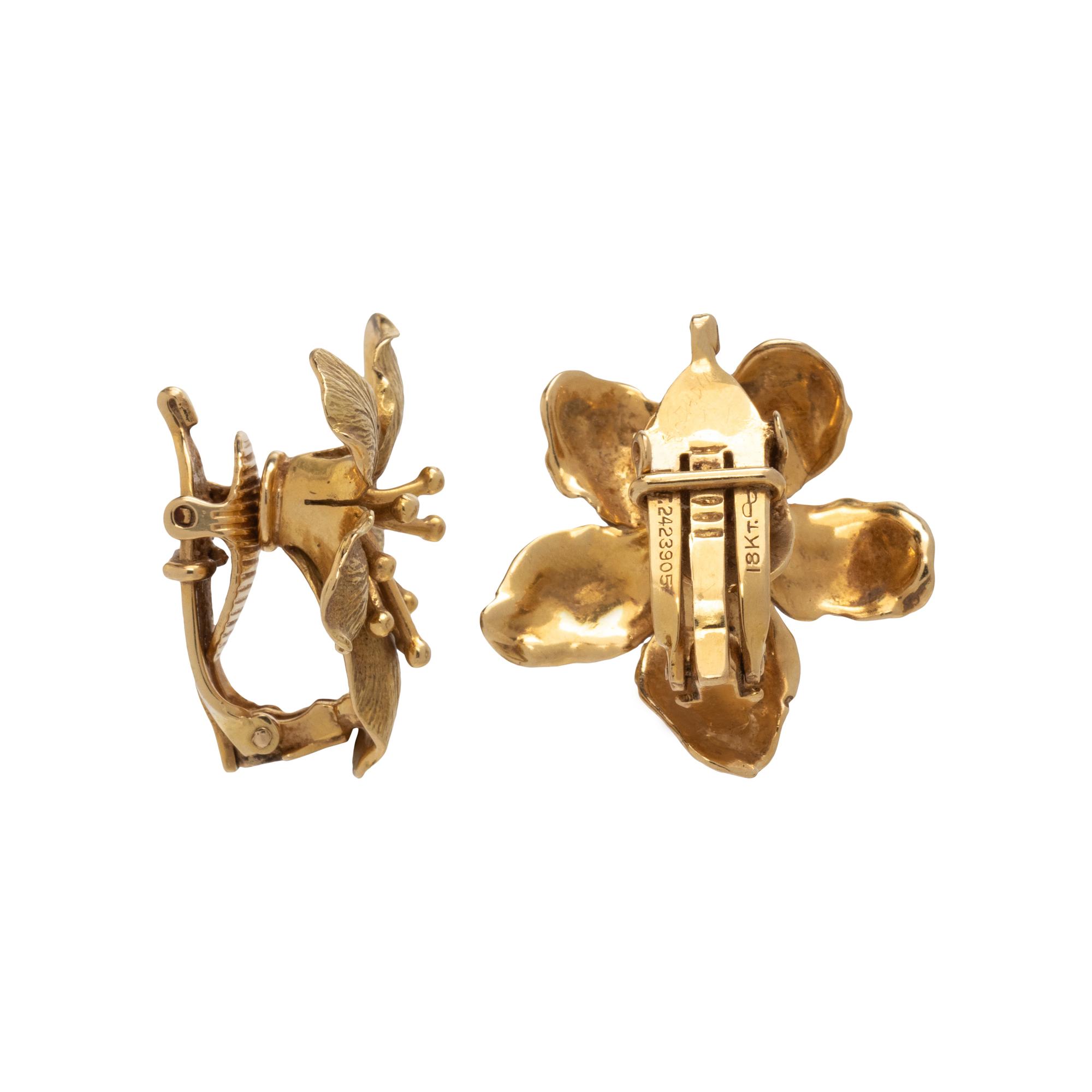 YELLOW GOLD FLOWER CLIP EARRINGS