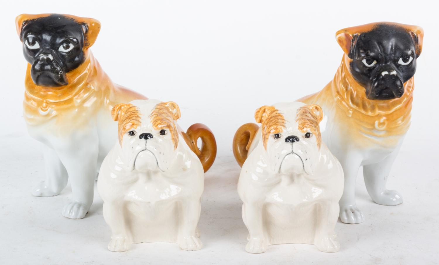 Two Pairs of Glazed Pottery Dogs Height of taller 6 1/2 inches.