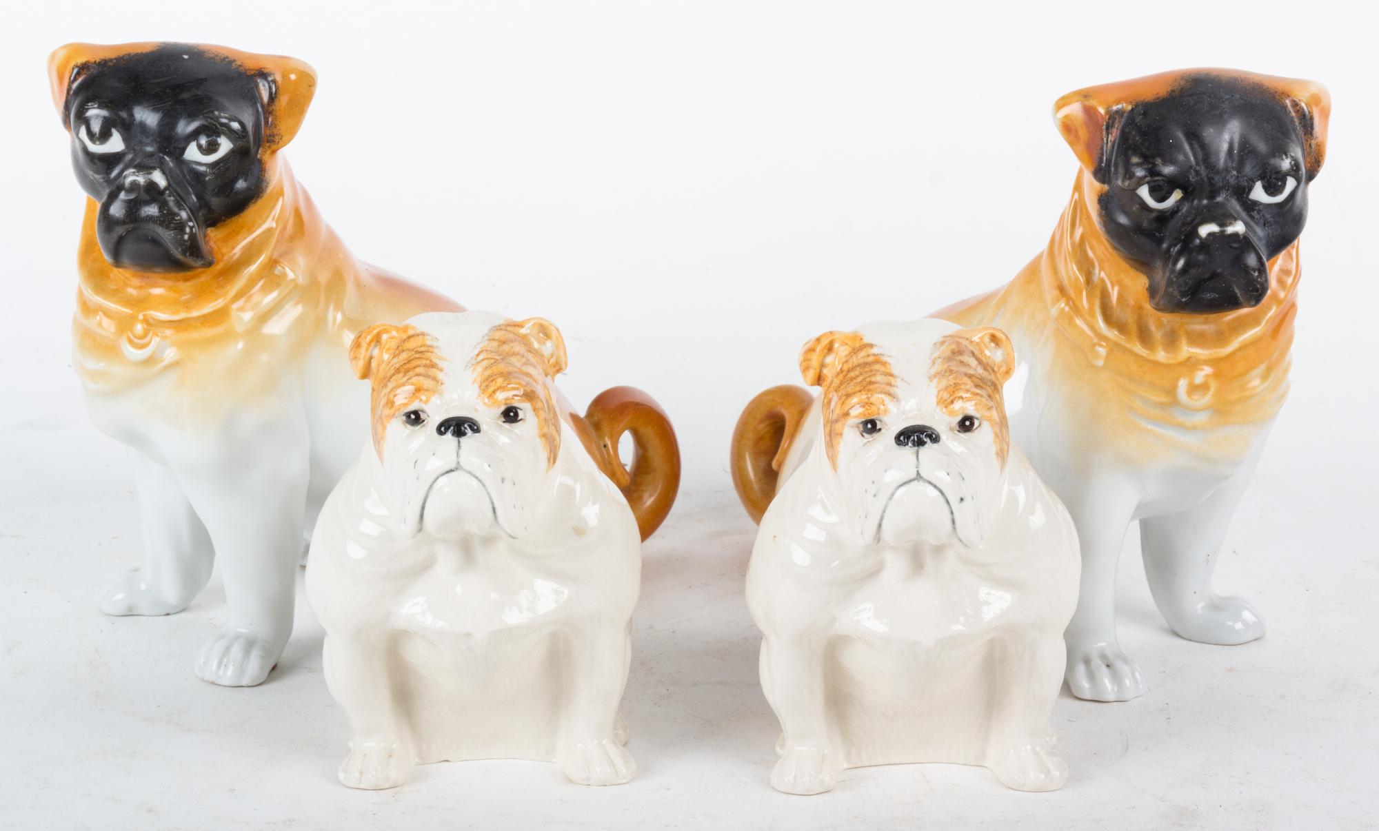 Two Pairs of Glazed Pottery Dogs Height of taller 6 1/2 inches.