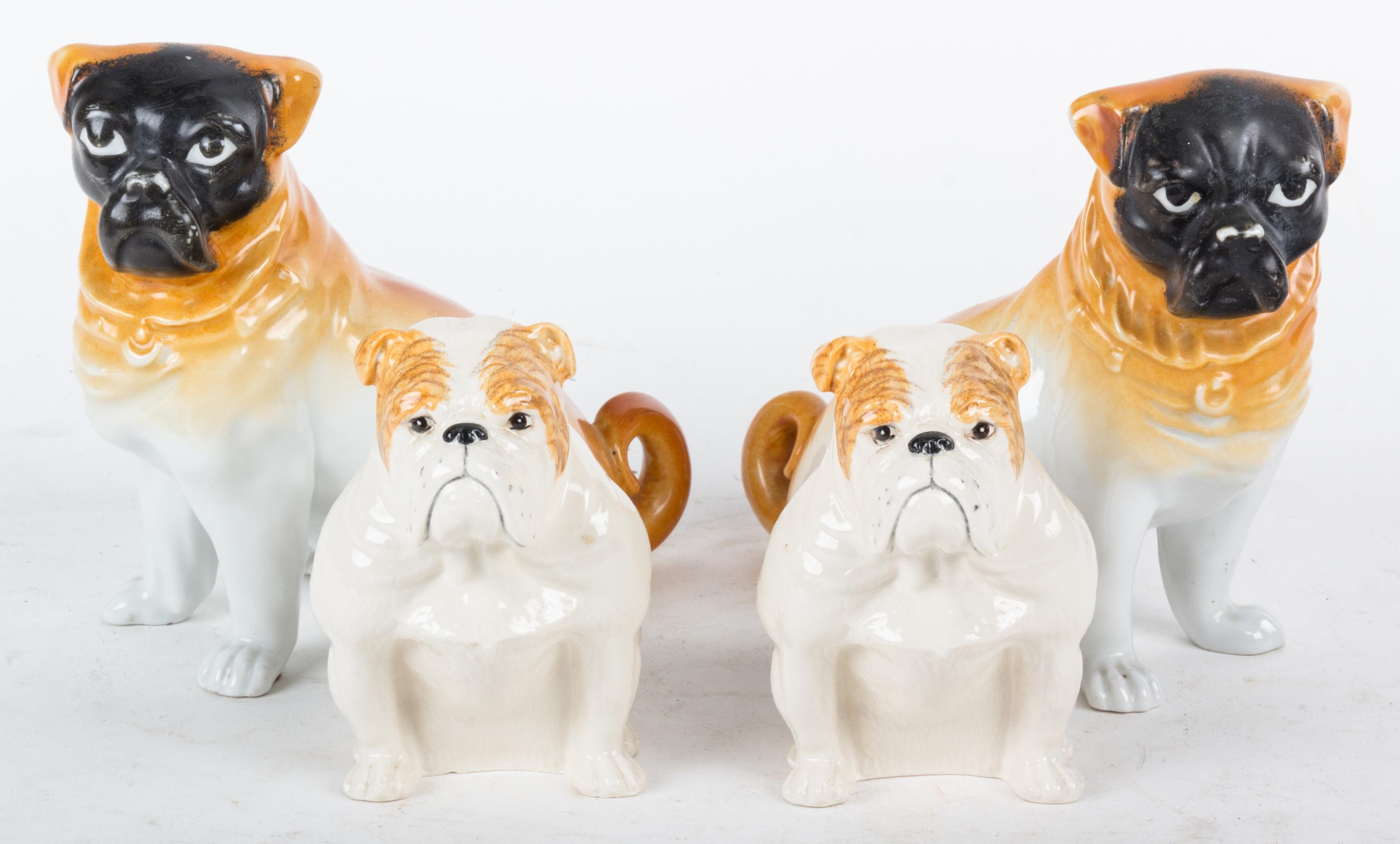 Two Pairs of Glazed Pottery Dogs Height of taller 6 1/2 inches.