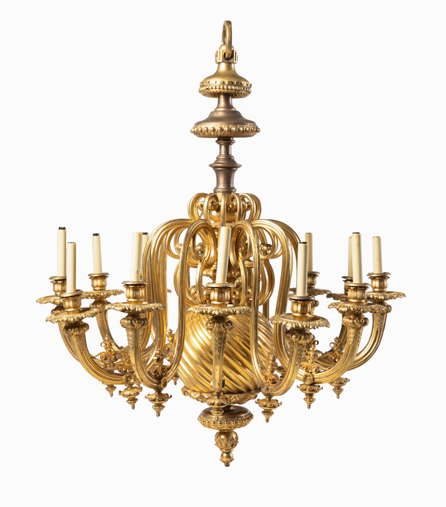 A Neoclassical Gilt Bronze Twelve-Light Chandelier