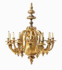 A Neoclassical Gilt Bronze Twelve-Light Chandelier