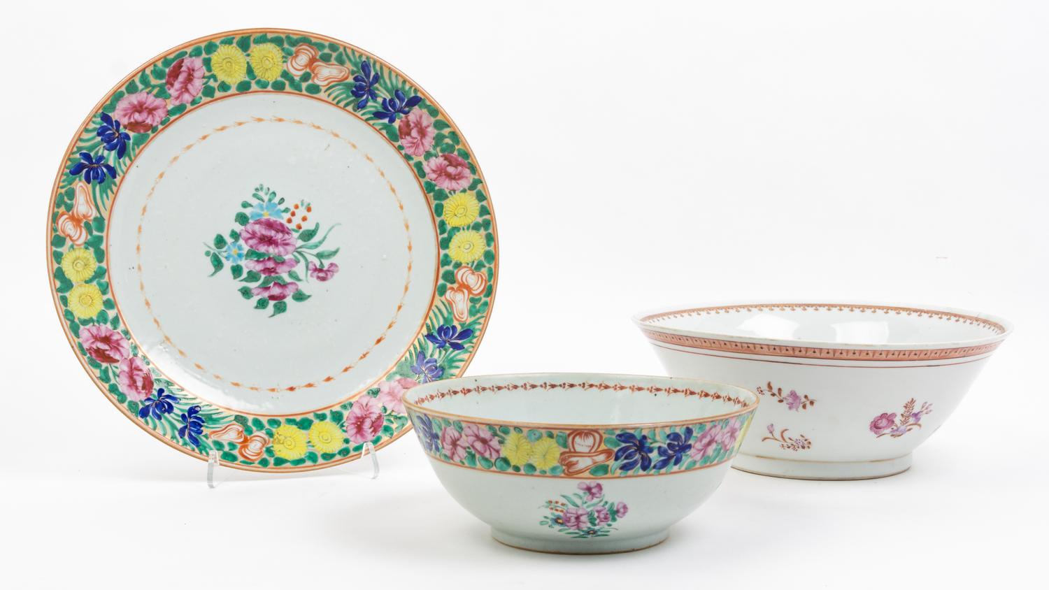 Three Chinese Porcelain Articles Diameter of larger 11 1/8 inches.