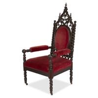 Gothic Revival carved and turned walnut armchair mid-19th century