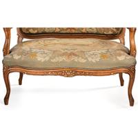 A Suite of Louis XV-Style Carved Walnut Needlework Upholstered Seating Furniture