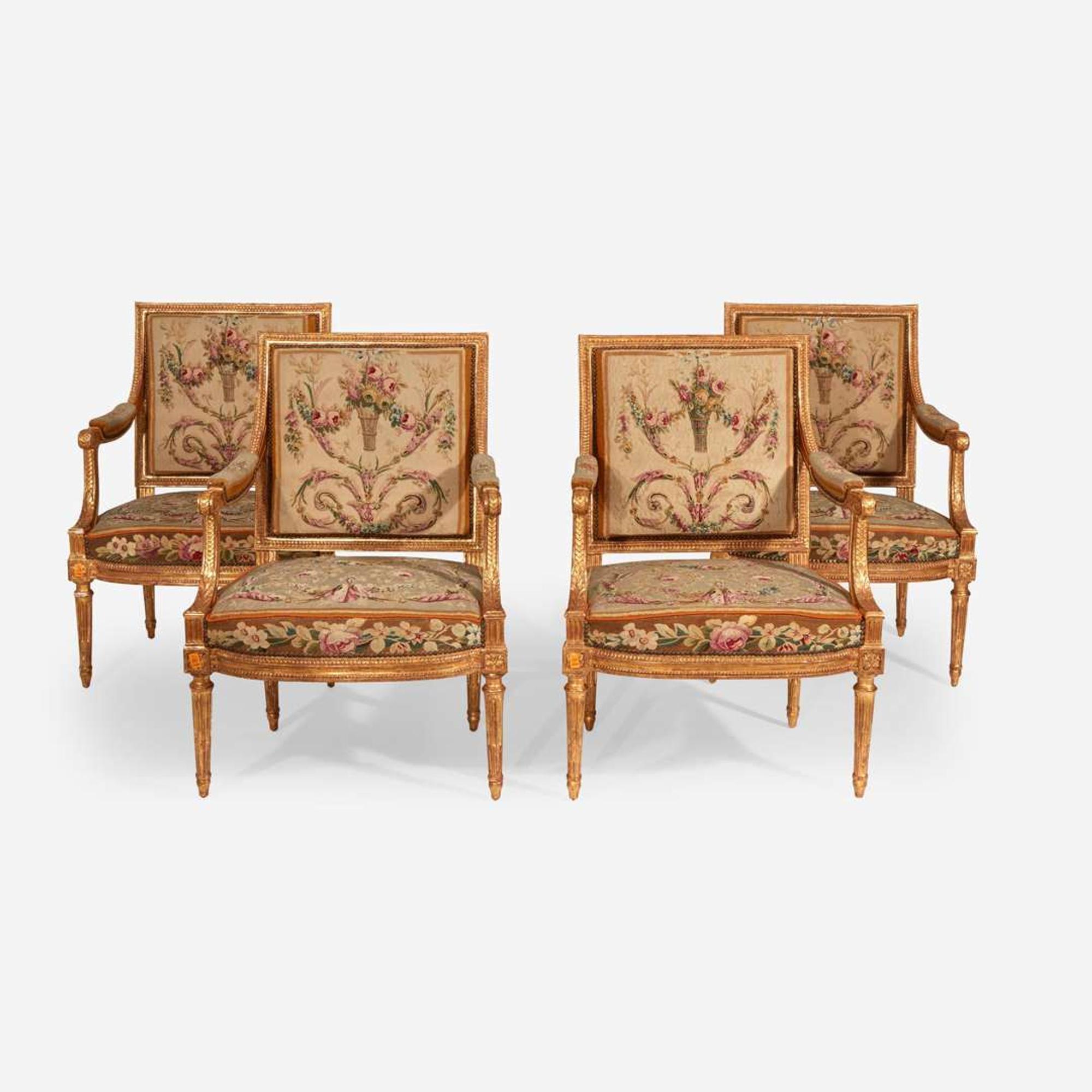 A Set of Four Louis XVI Giltwood Fauteuils 18th century