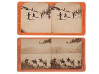 [CALIFORNIA]. HOUSEWORTH, Thomas and Co., photographer. A group of 2 stereoviews, incl. Snow-Shoe Traveling – The Bear Trap. San Francisco: ca 1866.