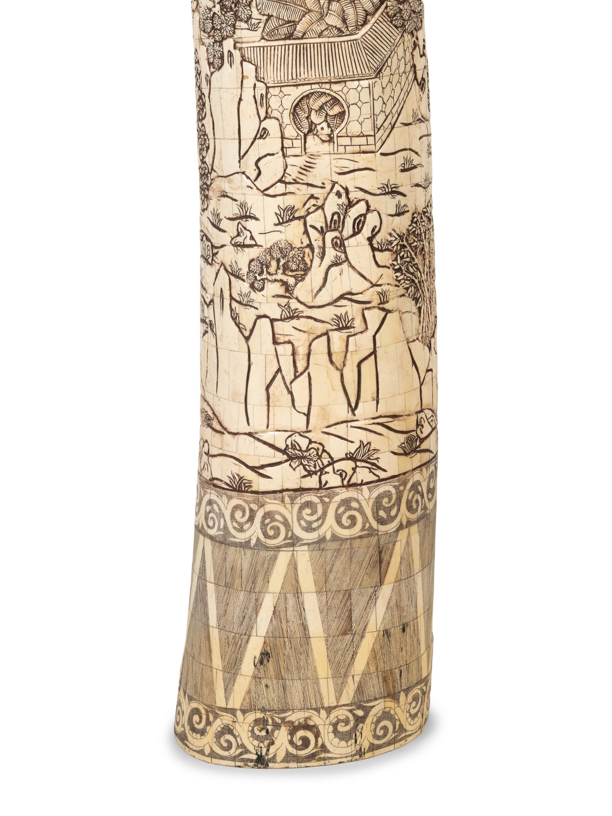 A Pair of Large Carved Bone Veneered Models of Tusks
