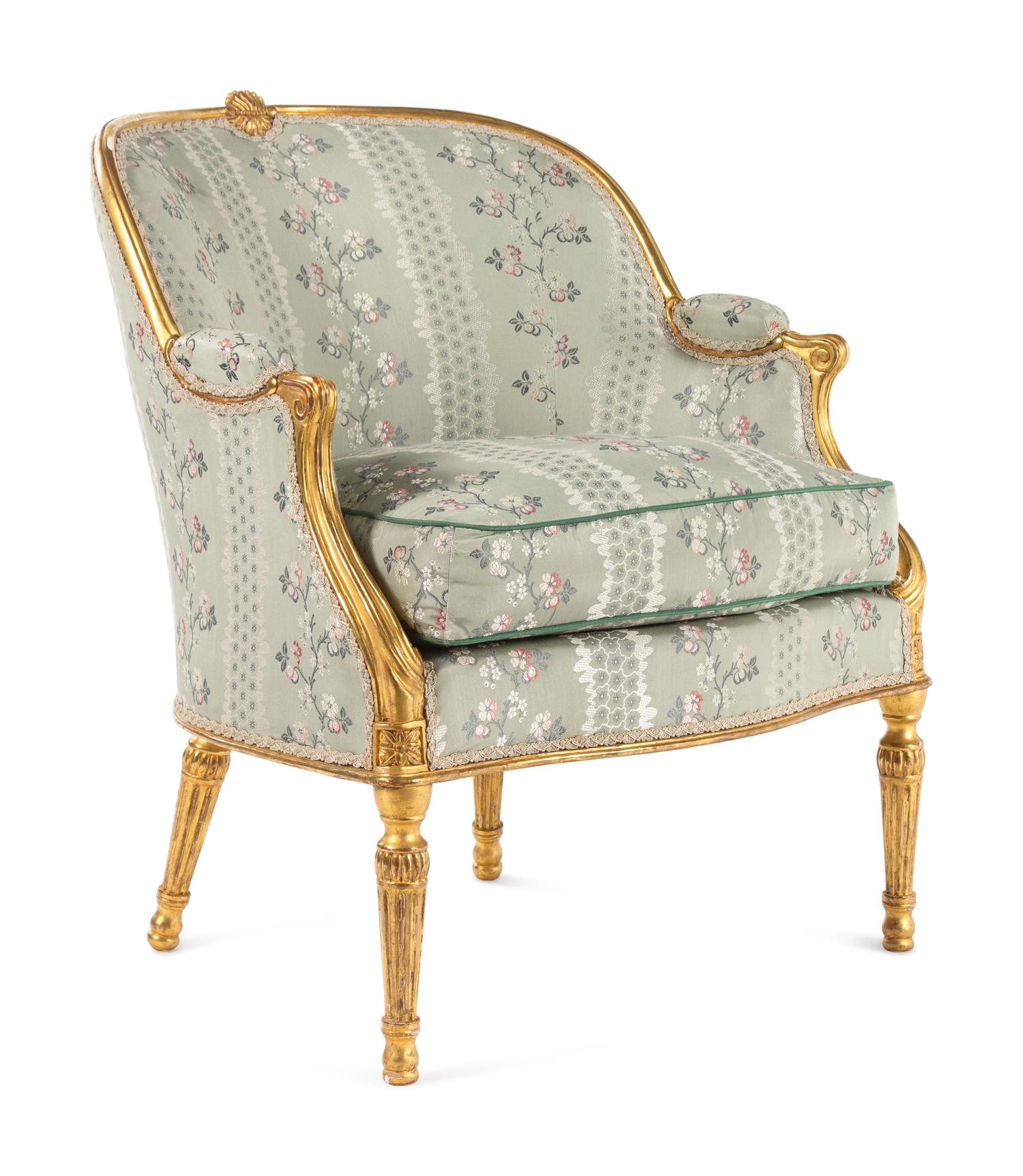 A George III Carved Giltwood Bergère