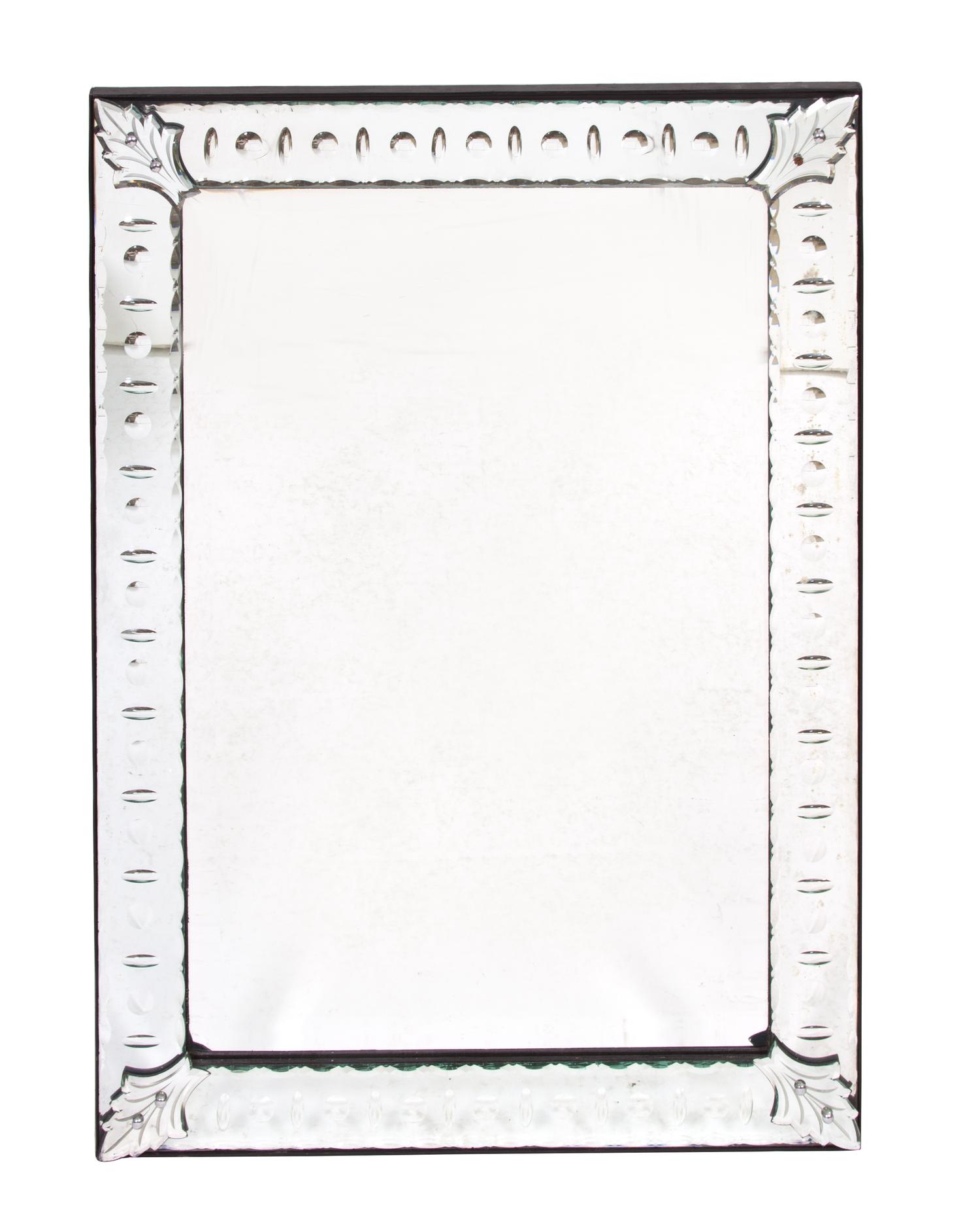 A Venetian Glass Framed Rectangular Mirror Height 41 x width 30 inches. — 20TH CENTURY