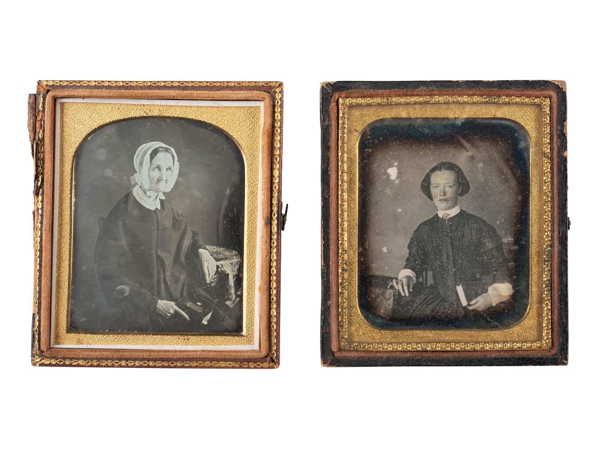 [EARLY PHOTOGRAPHY]. 22 sixth plate daguerreotypes of women posed with books and cased images.