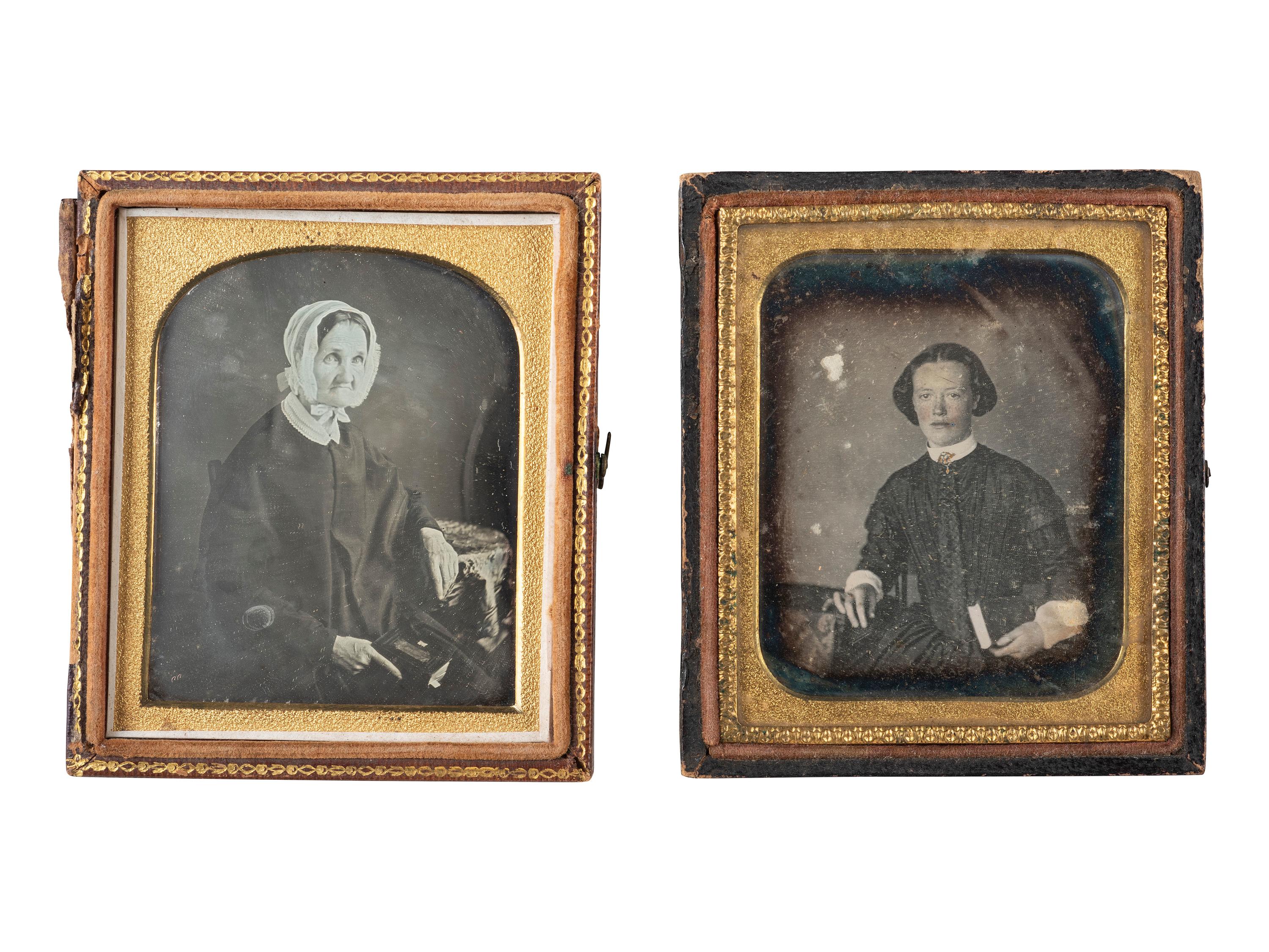 [EARLY PHOTOGRAPHY]. 22 sixth plate daguerreotypes of women posed with books and cased images.