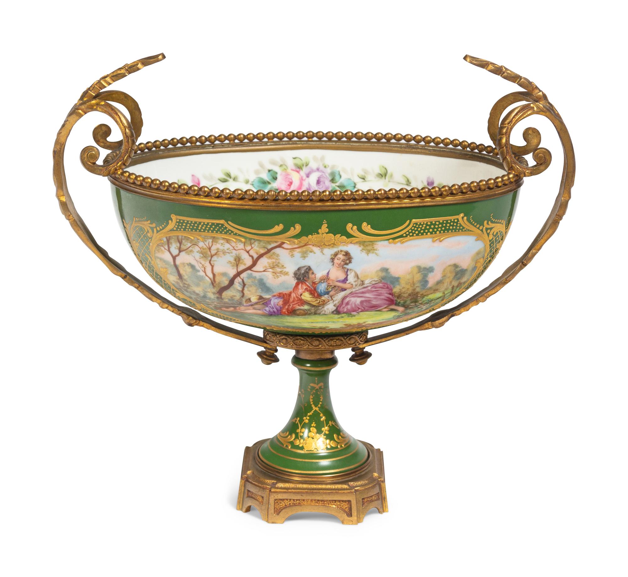 A Sèvres Style Gilt Bronze Mounted Porcelain Centerpiece