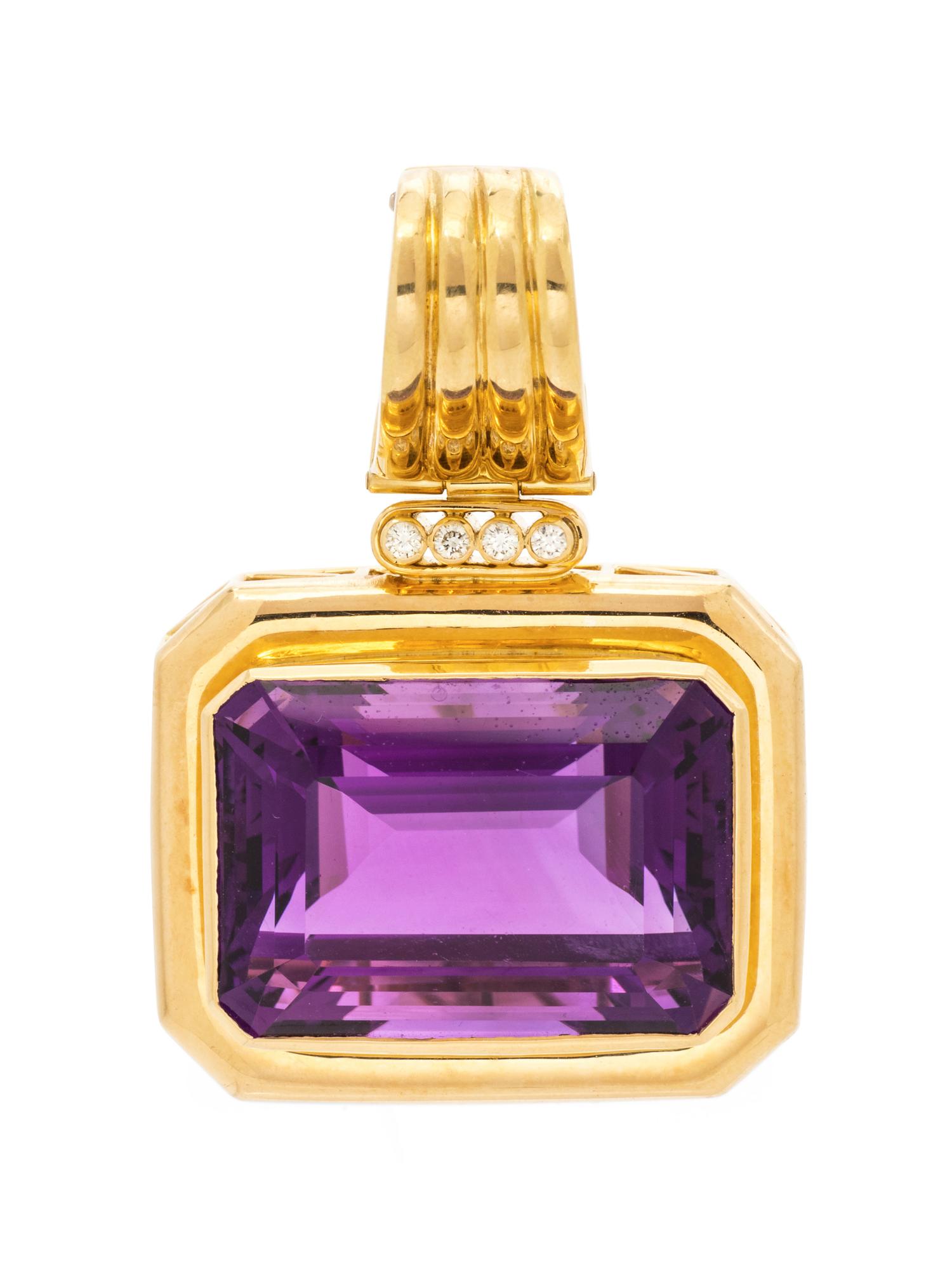 An 18 Karat Yellow Gold, Amethyst and Diamond Pendant,