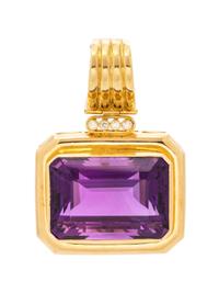 An 18 Karat Yellow Gold, Amethyst and Diamond Pendant,