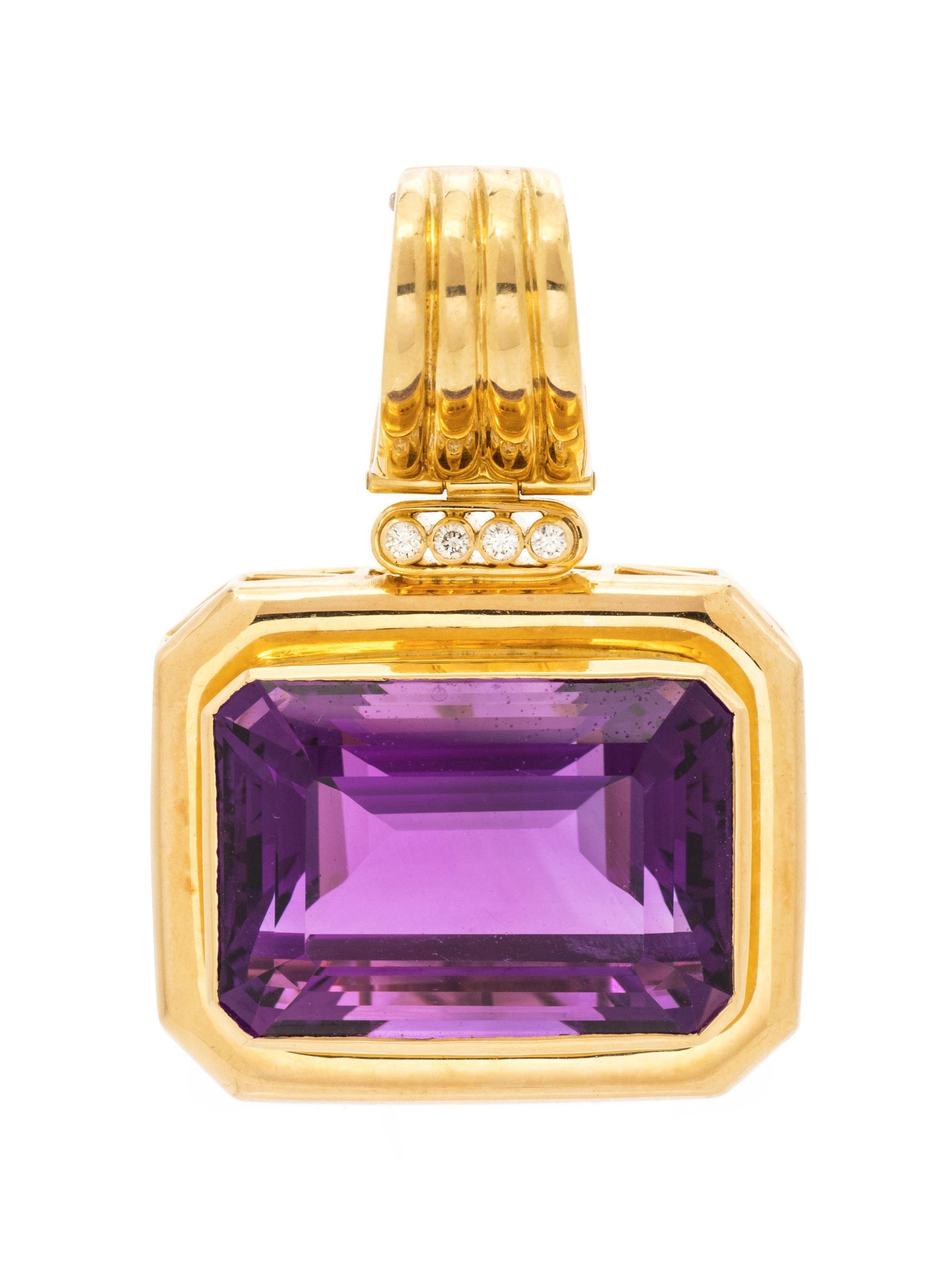An 18 Karat Yellow Gold, Amethyst and Diamond Pendant,