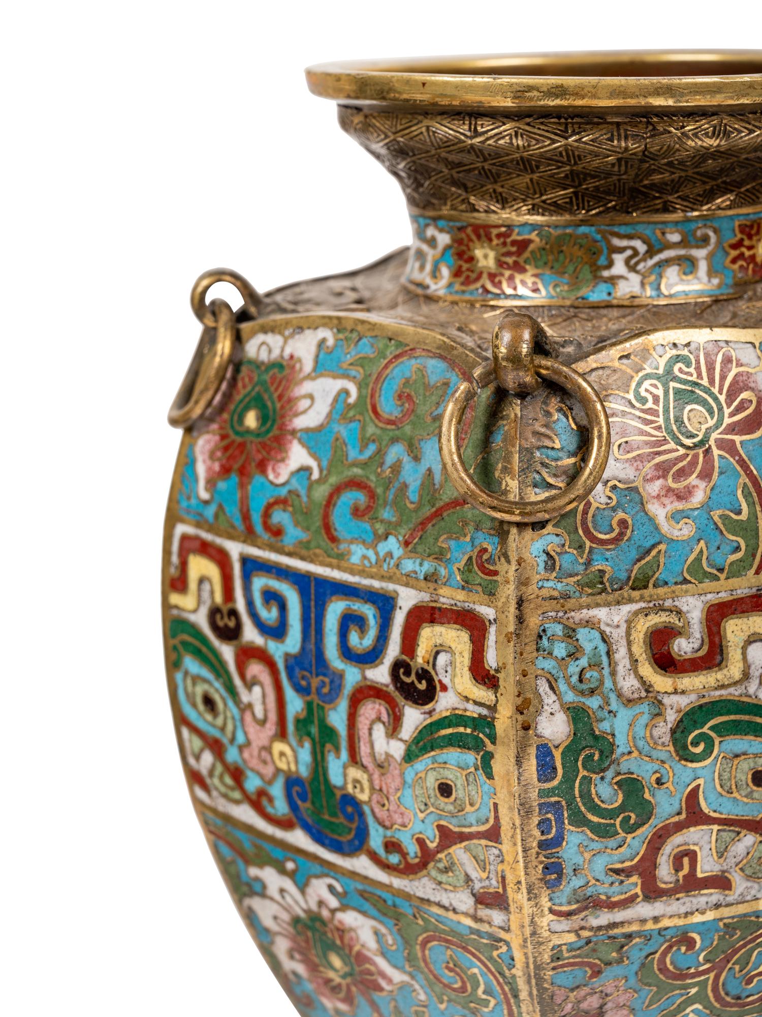 Five Japanese Archaistic Blue Ground Cloisonné Enameled Vases