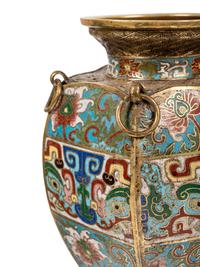 Five Japanese Archaistic Blue Ground Cloisonné Enameled Vases